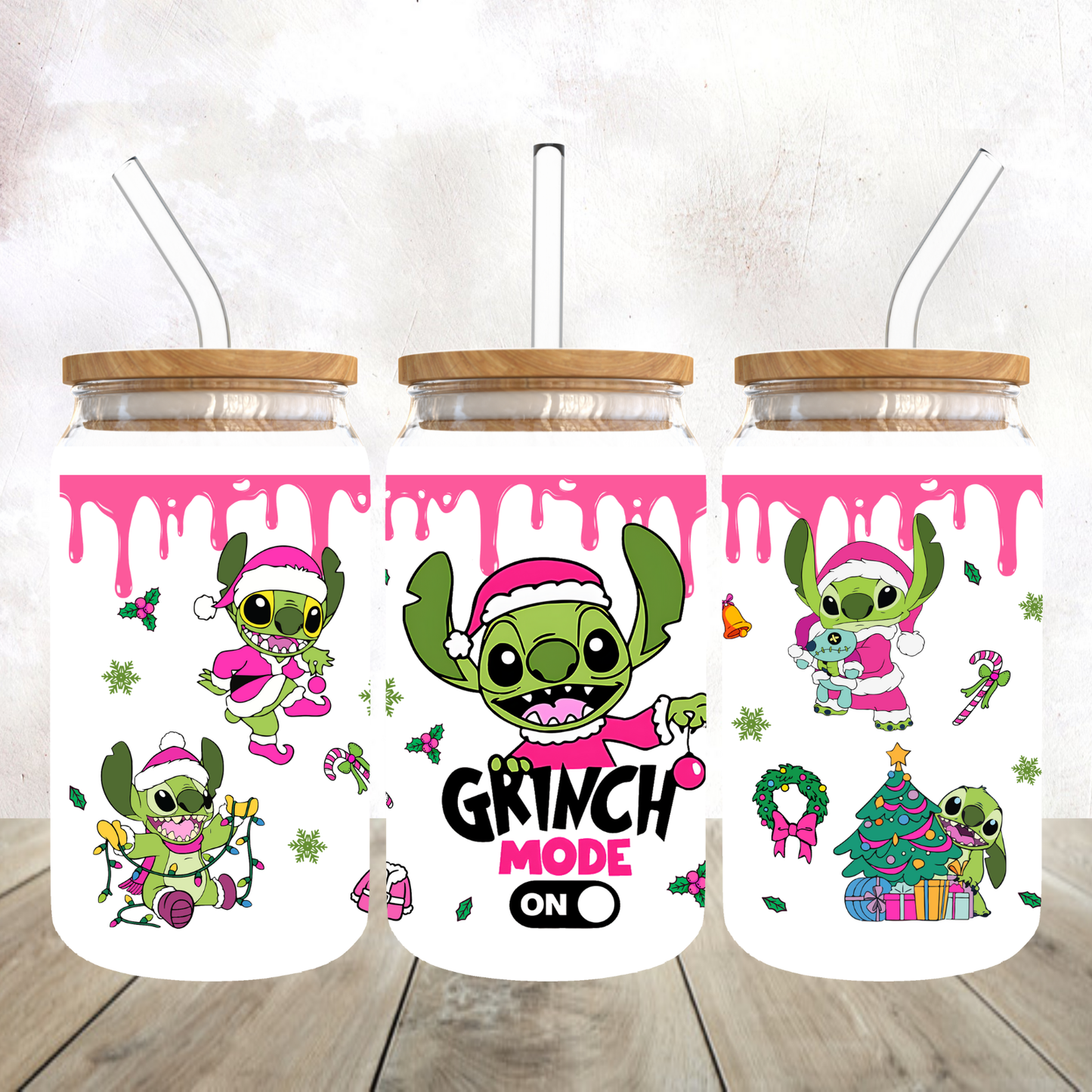 Stitch Grinch Mode on Frosted Glass Tumbler
