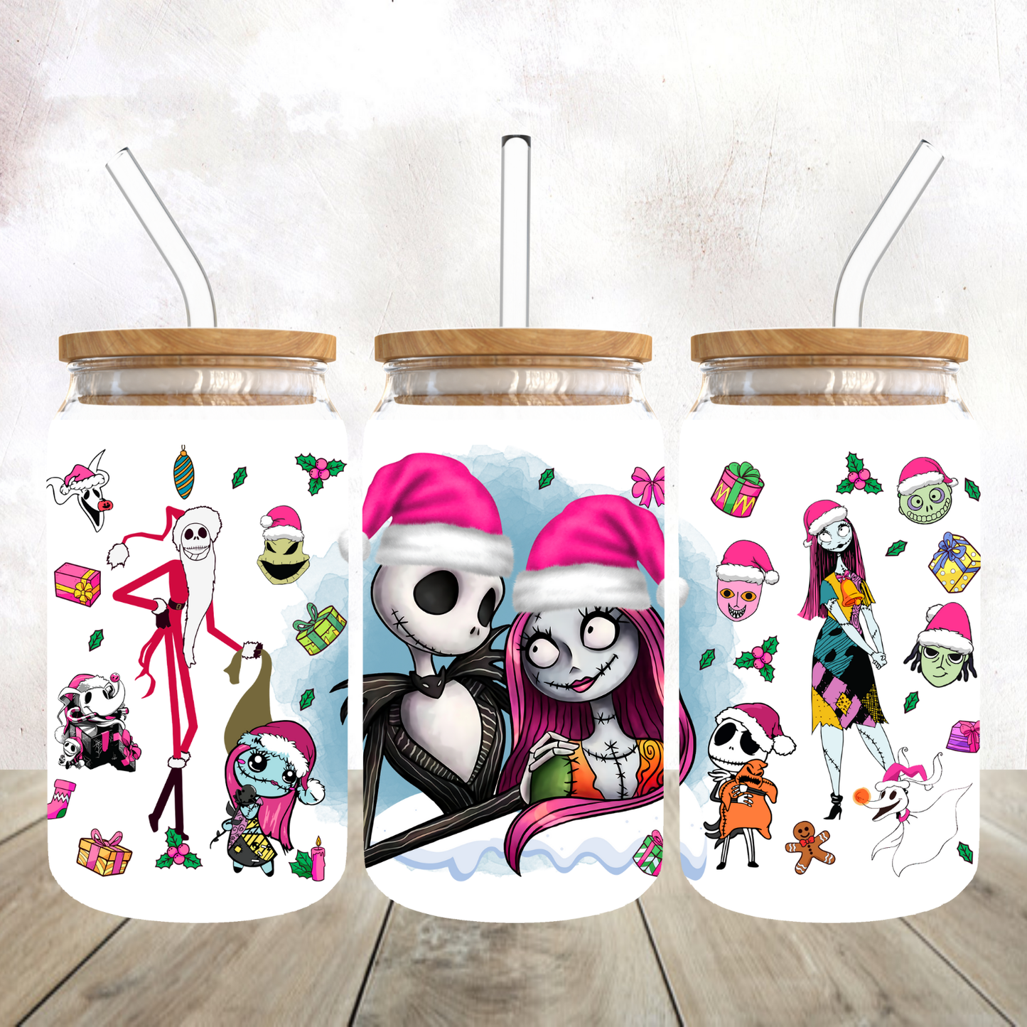 Christmas Jack and Sally Frosted Glass Tumbler