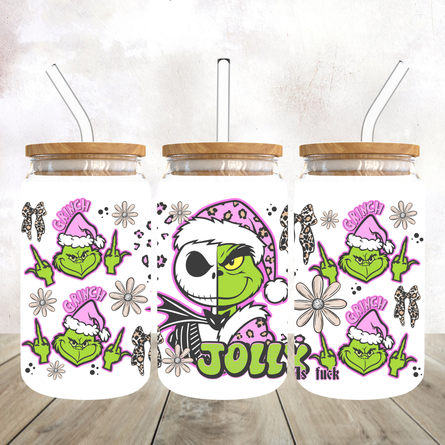 Mean green guy Jolly as Fuck glass libby cup