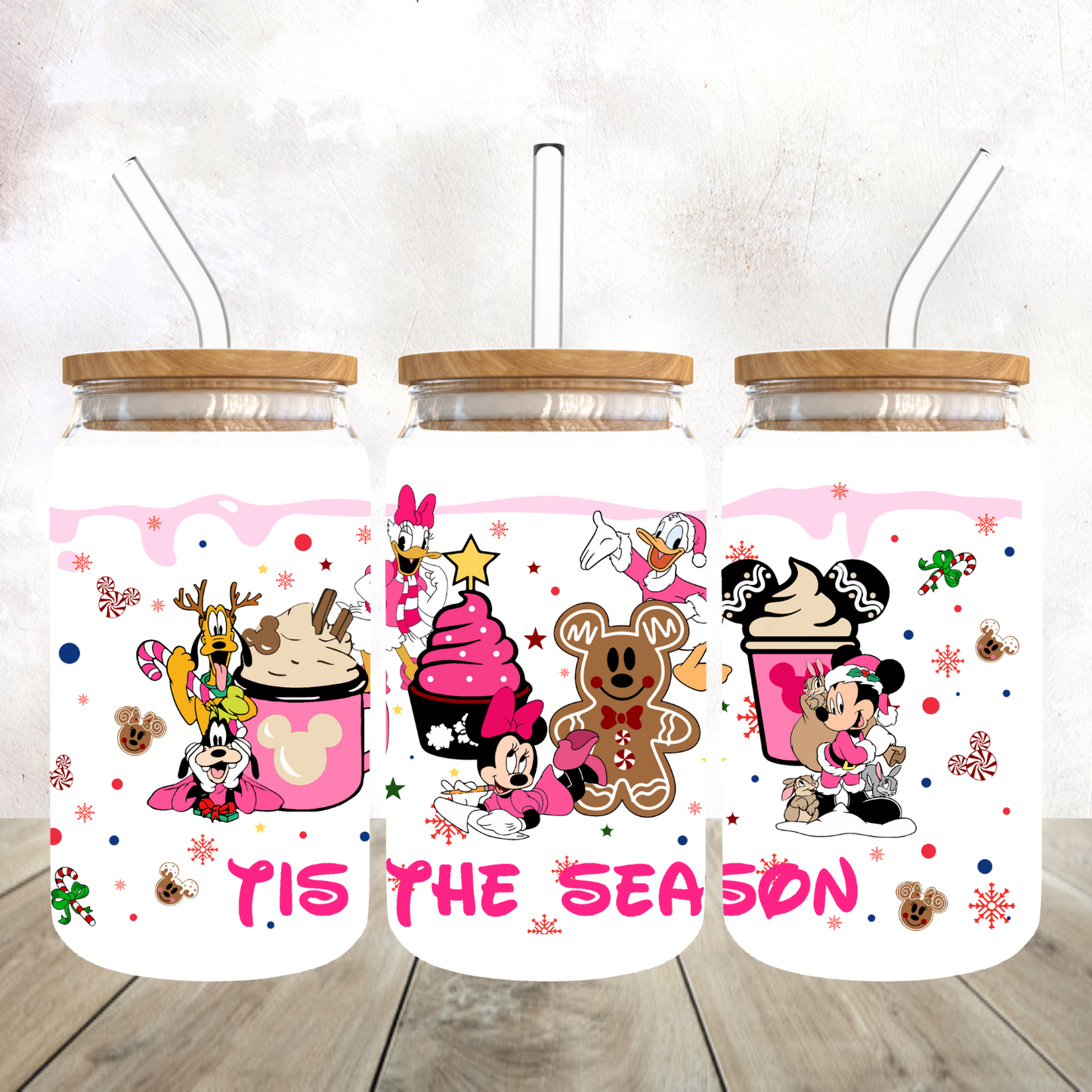 Cartoon Tis the Season Frosted Glass Tumbler