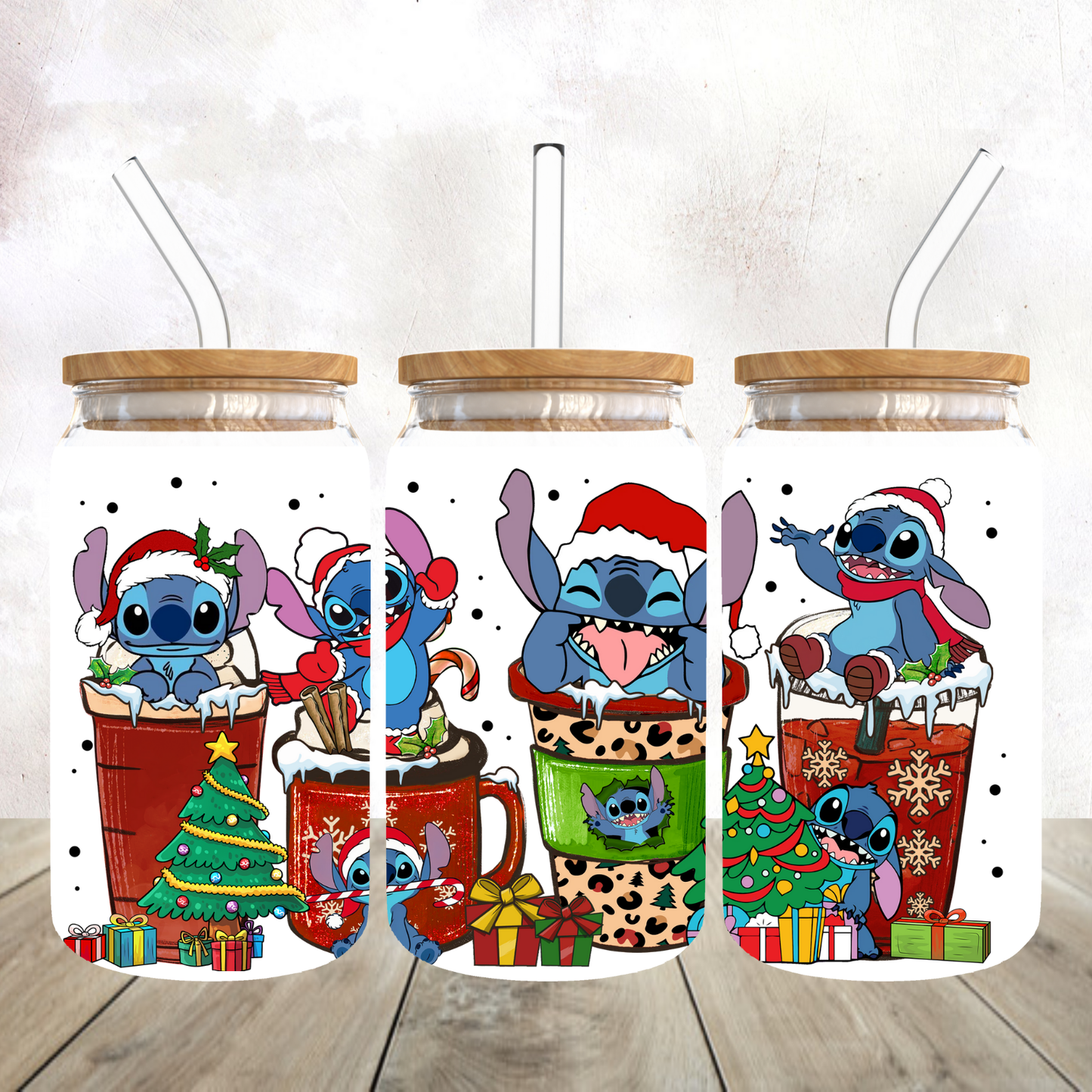 Stitch Christmas Coffee Frosted Glass Tumbler