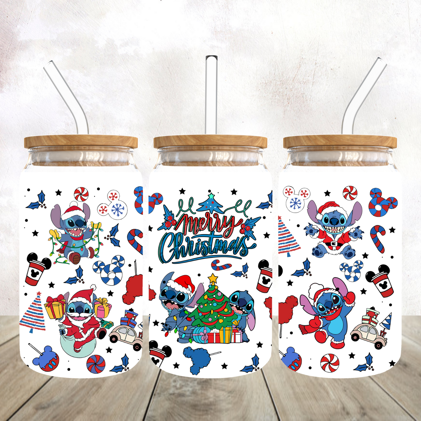 Merry Christmas Stitch Frosted Glass Tumbler