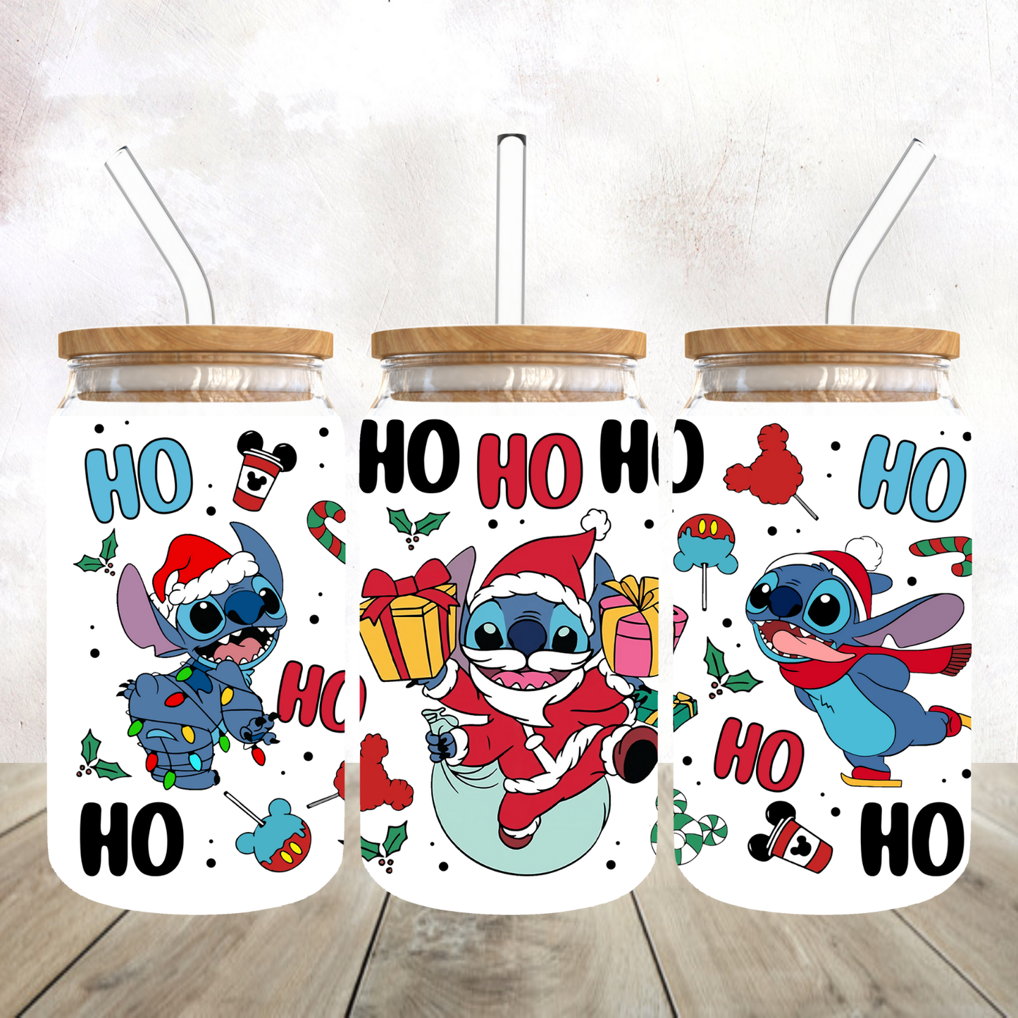 Santa Stitch Frosted Glass Tumbler