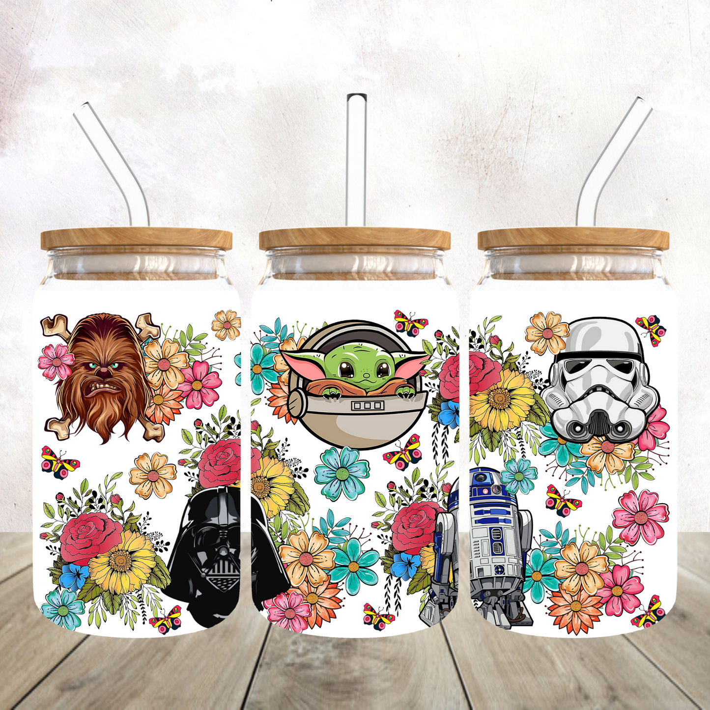 Floral Star War Frosted Glass Tumbler