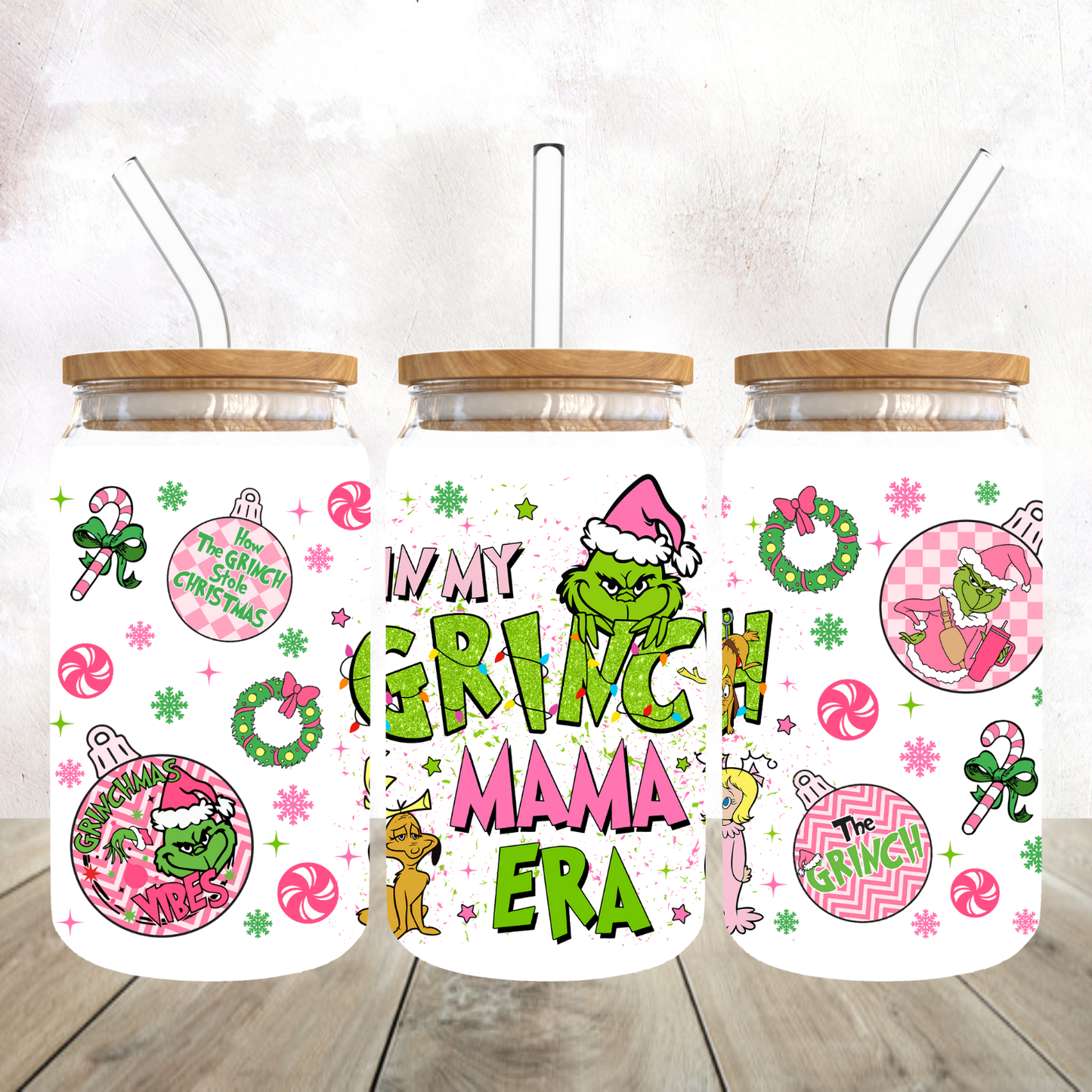 In My Grinch Mama Era Frosted Glass Tumbler