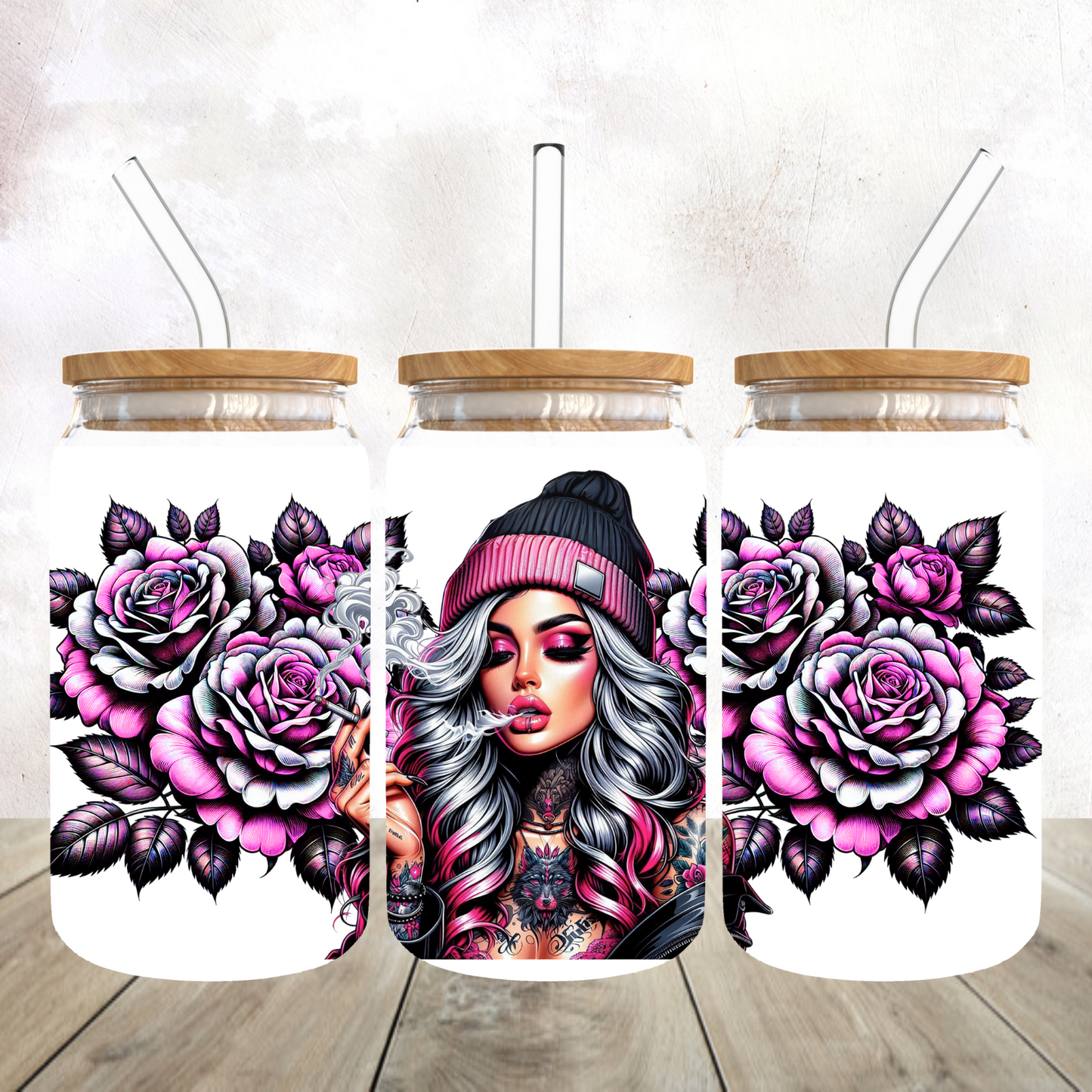 Tattooed Woman Frosted Glass Tumbler