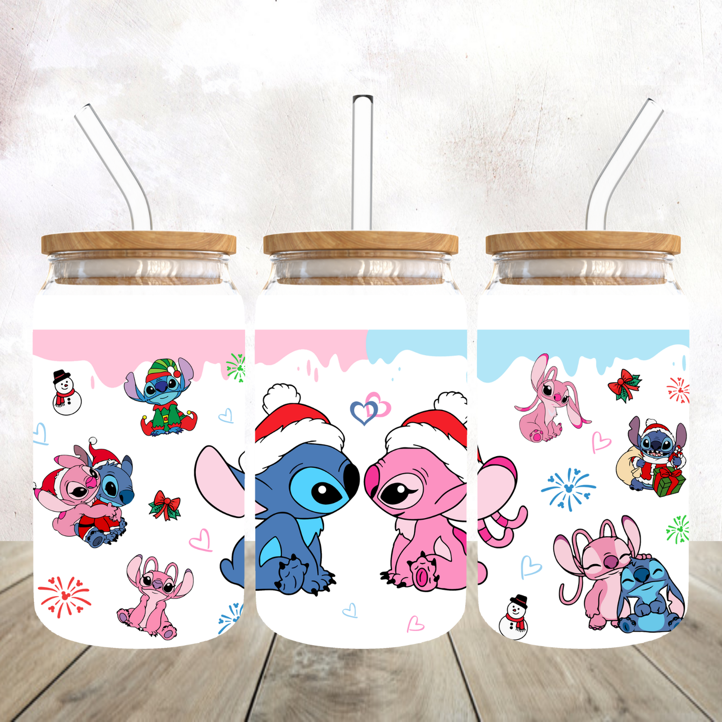 Stitch and Friends Christmas Frosted Glass Tumbler