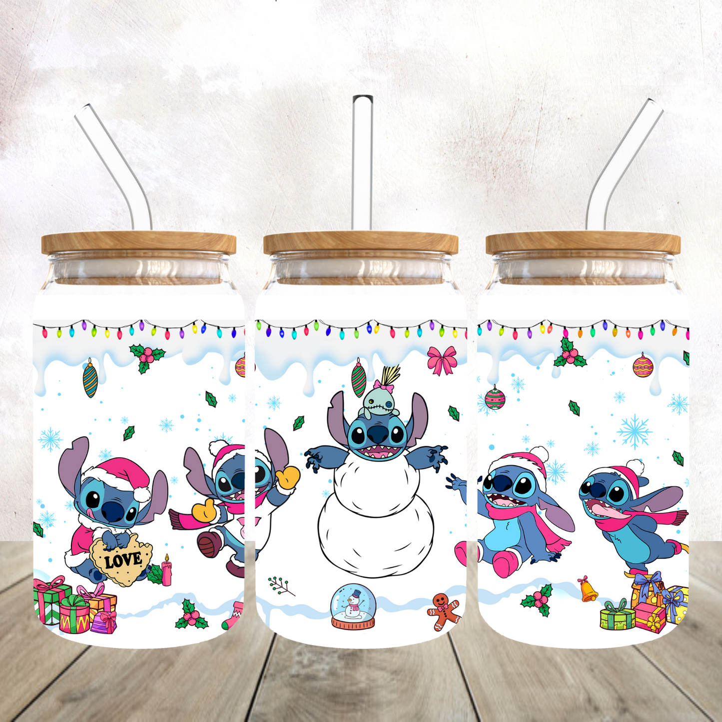 Stitch Snowman Frosted Glass Tumbler