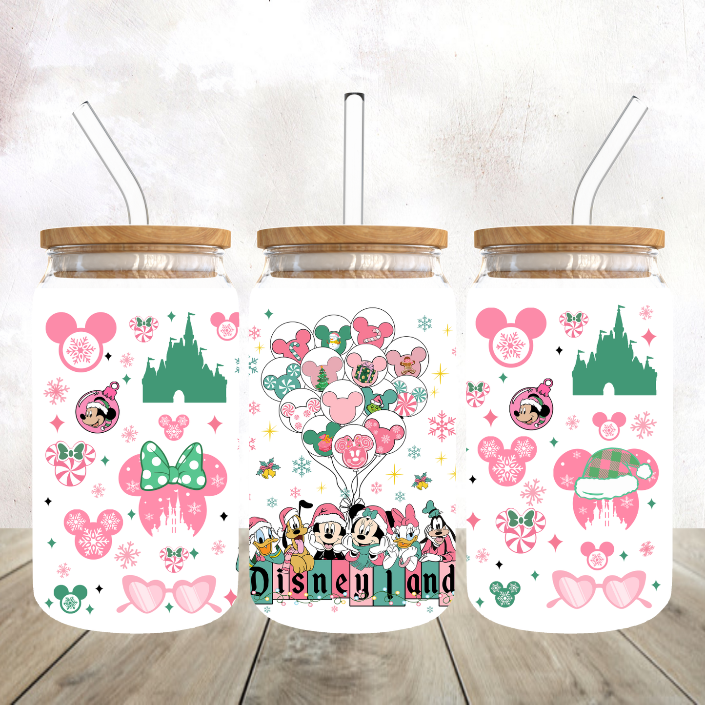 Christmas Mickey Land Frosted Glass Tumbler