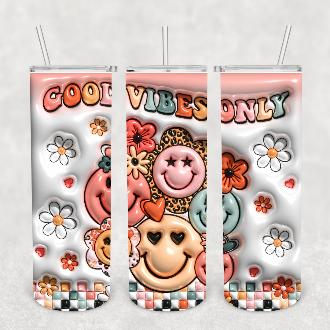 Smiley Face Good Vibes Only 20oz Metal Tumbler