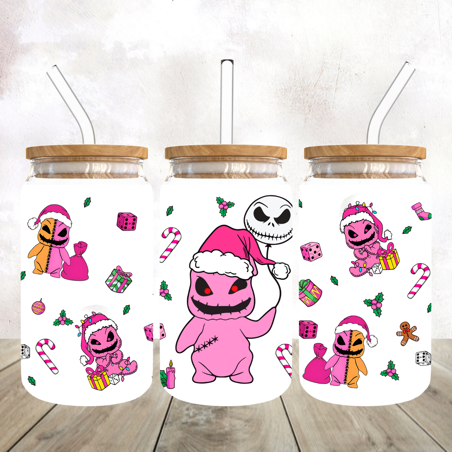 Pink Christmas Nightmare Guy Frosted Glass Tumbler