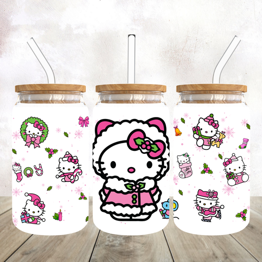 Christmas Kitty Frosted Glass Tumbler