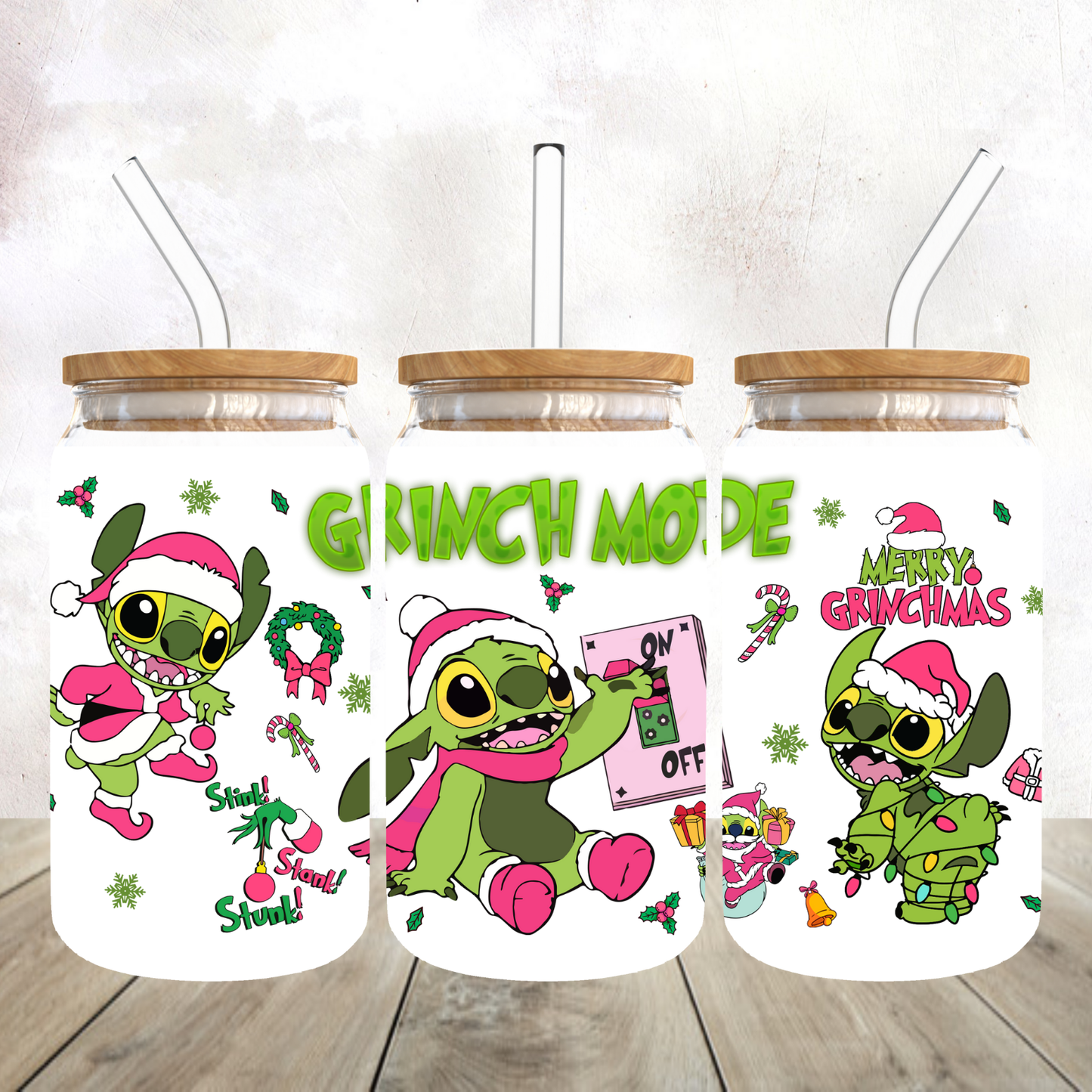 Stitch Grinch Mode On Frosted Glass Tumbler