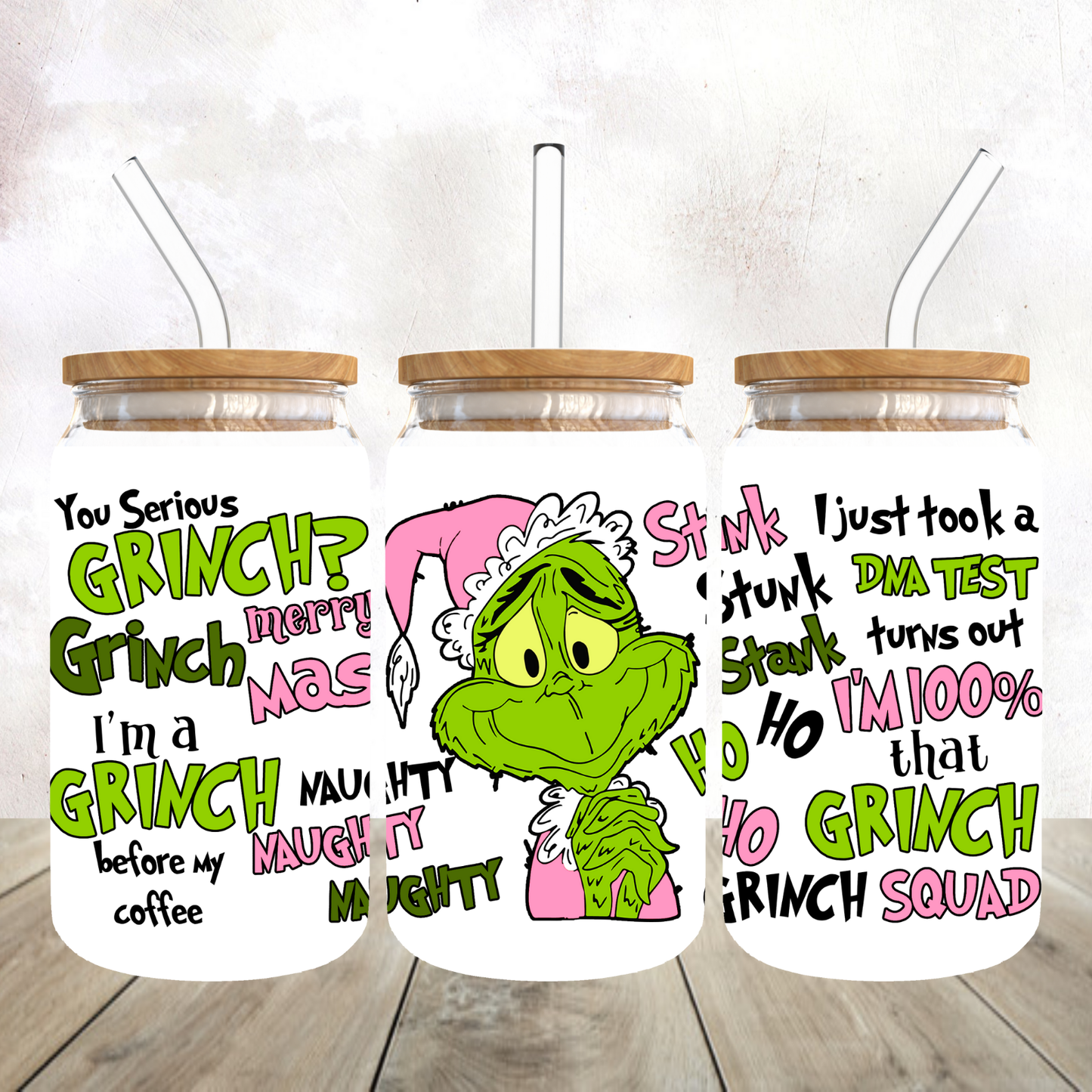 Mean Green Guy with Sayings Frosted Glass Tumbler