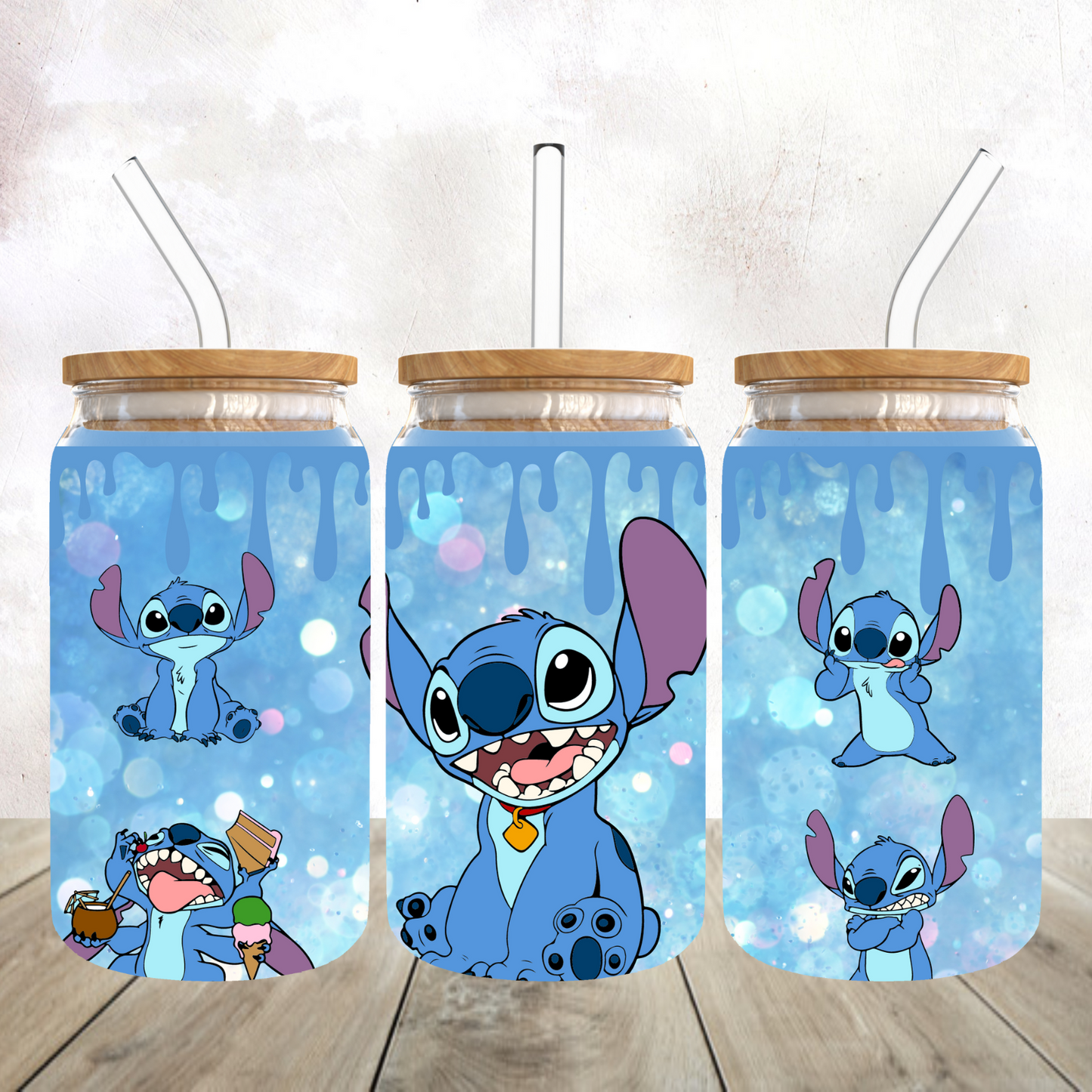 Many Faces of Stitch Frosted Glass Libby
