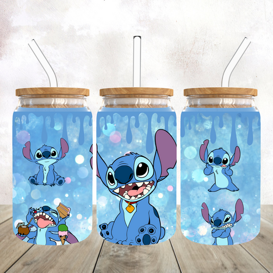 Many Faces of Stitch Frosted Glass Libby