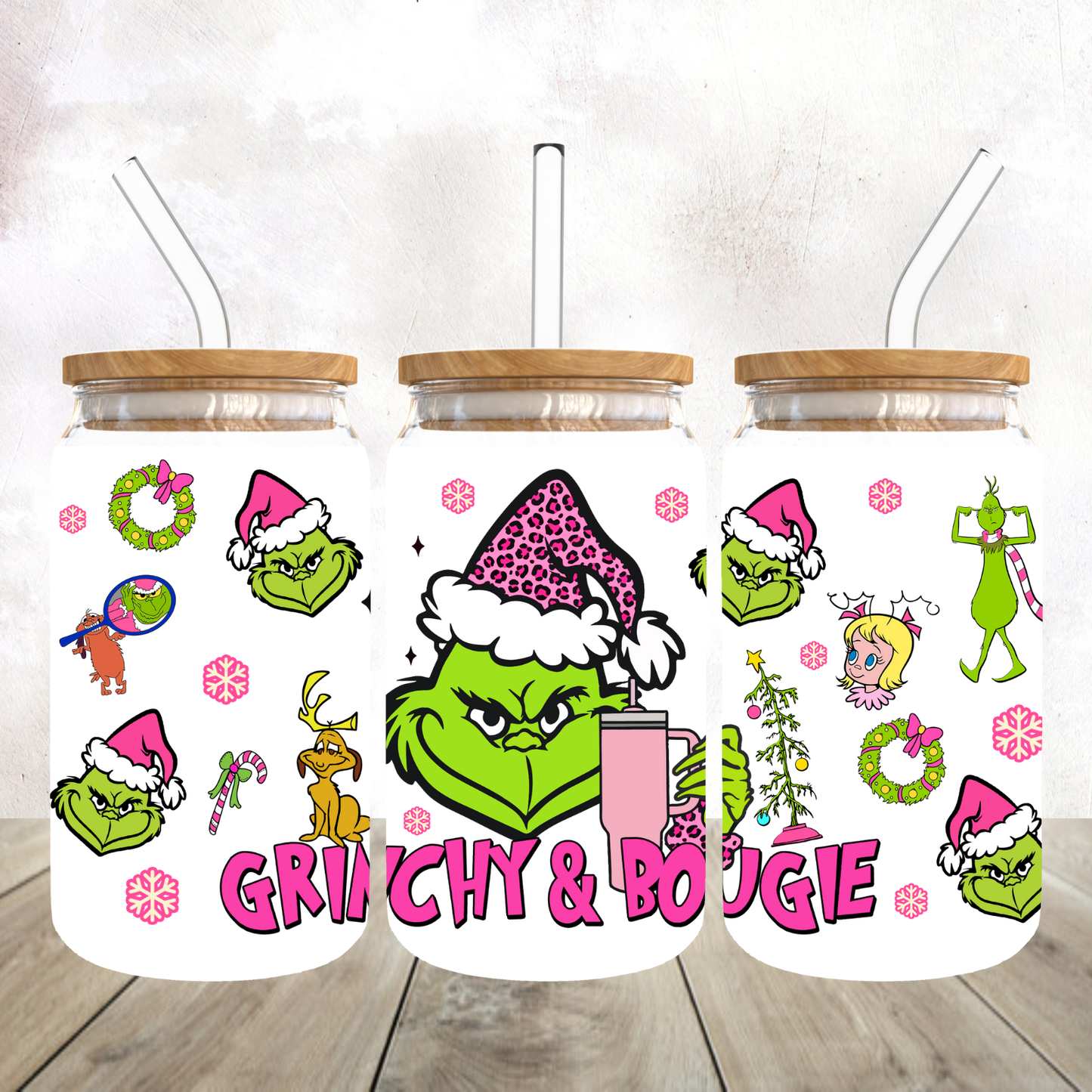 Mean Green Guy Grinchy and Boujee Frosted Glass Tumbler