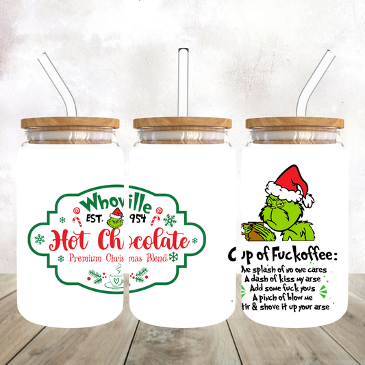 Mean Green Guy Cup of Fuckoffee Frosted Glass Tumbler