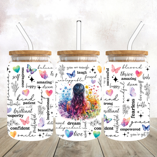Motivational Words Frosted Glass Tumbler