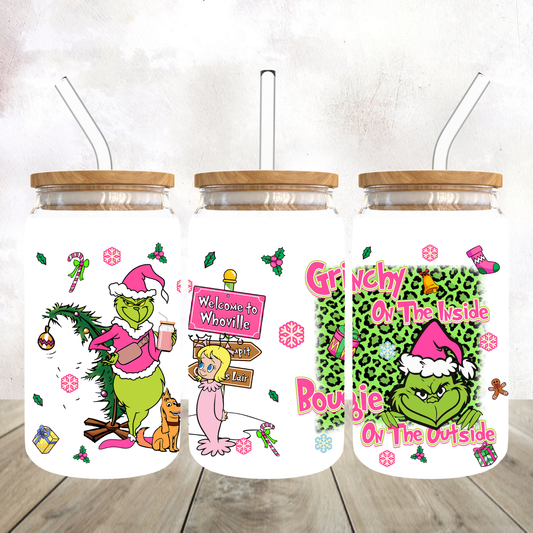 Mean Green Guy Welcome to Whoville Frosted Glass Tumbler