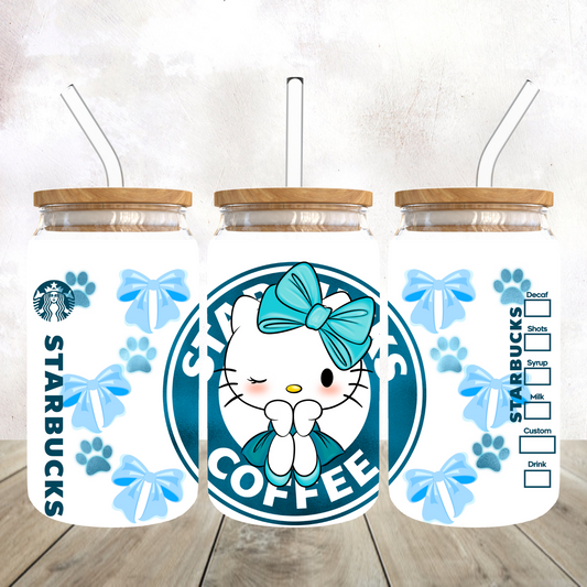 Starbies Kitty Frosted Glass Tumbler