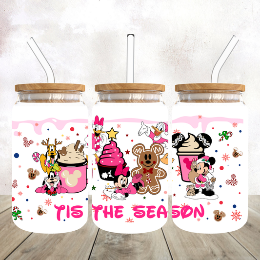 Cartoon Tis the Season Frosted Glass Tumbler