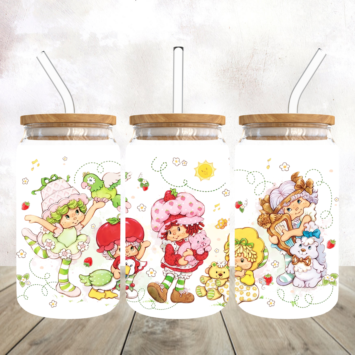 Strawberry Girl with Friends glass libby cup