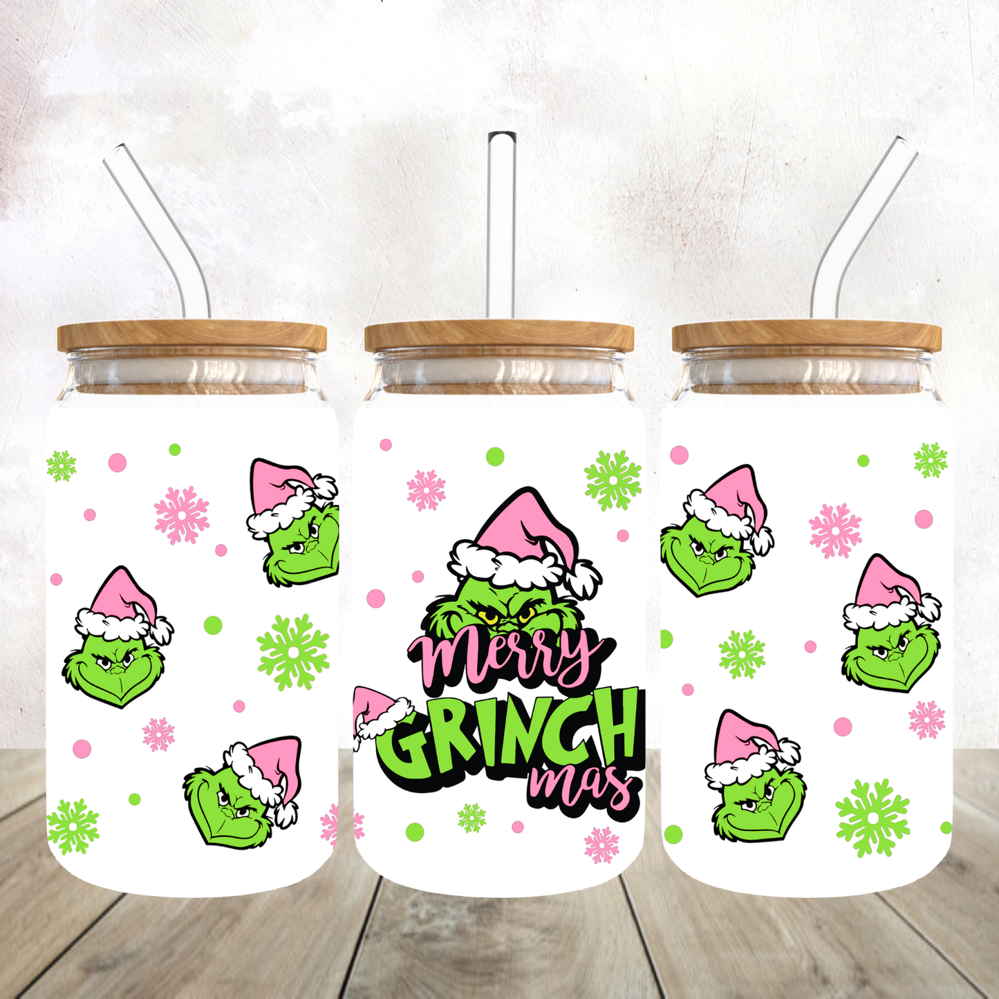 Mean Green Guy Merry Grinchmas Frosted Glass Tumbler