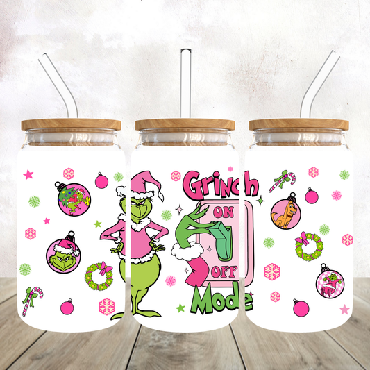 Grinch Mode On Frosted Glass Tumbler