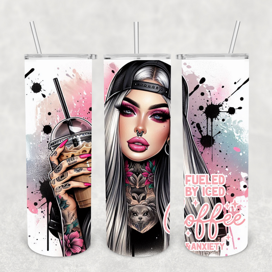 Fueled by Iced Coffee and Anxiety 20oz Metal Tumbler