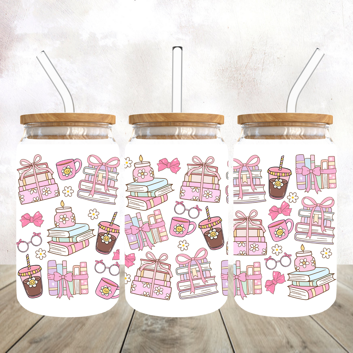 Pink book glass libby cup