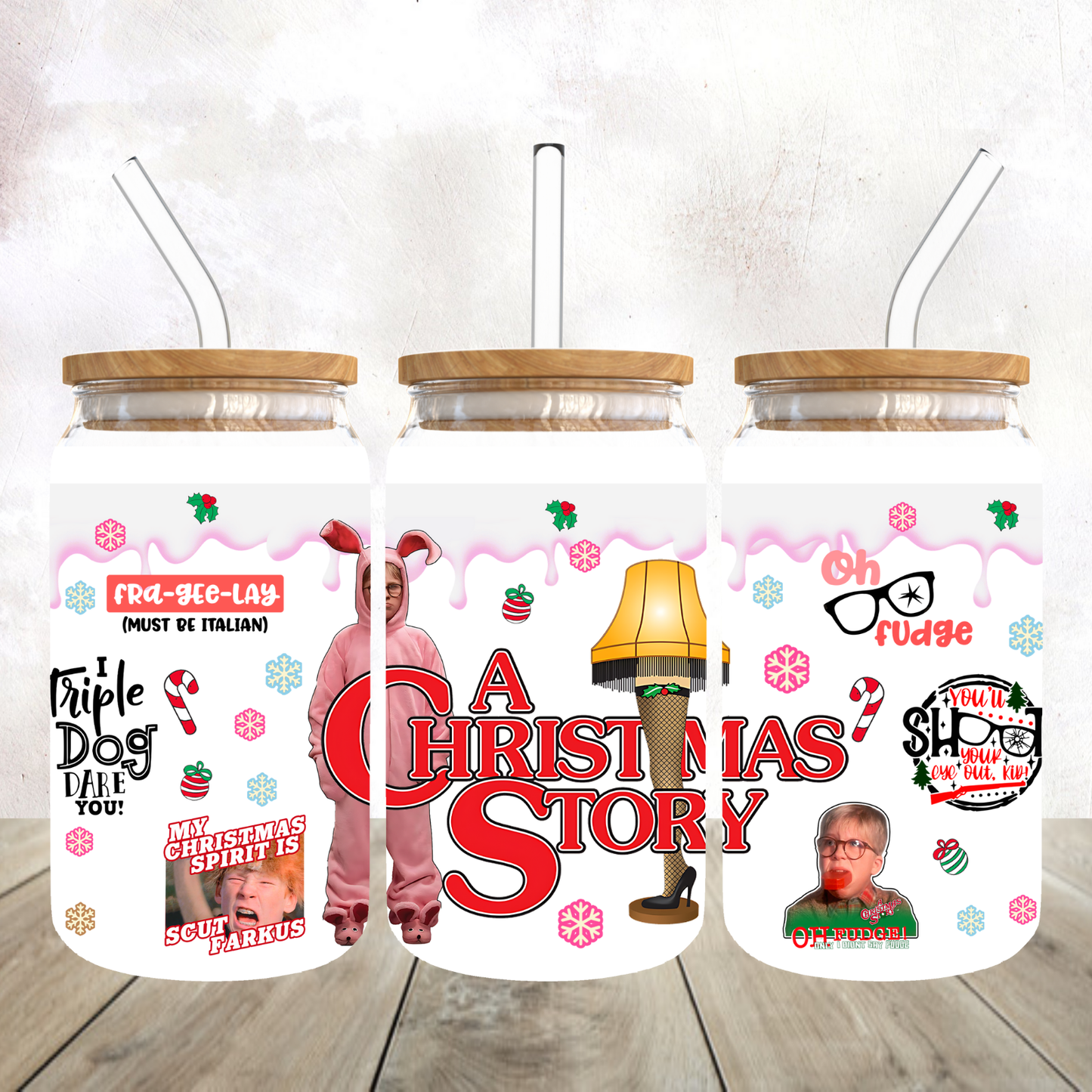 Classic Christmas Movie Frosted Glass Tumber