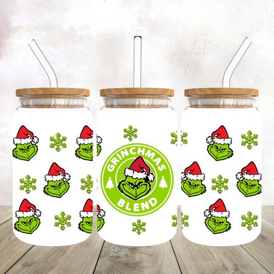 Mean Green Guy Grinchmas Blend Frosted Glass Tumbler