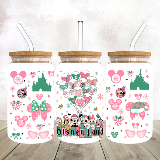 Christmas Mickey Land Frosted Glass Tumbler