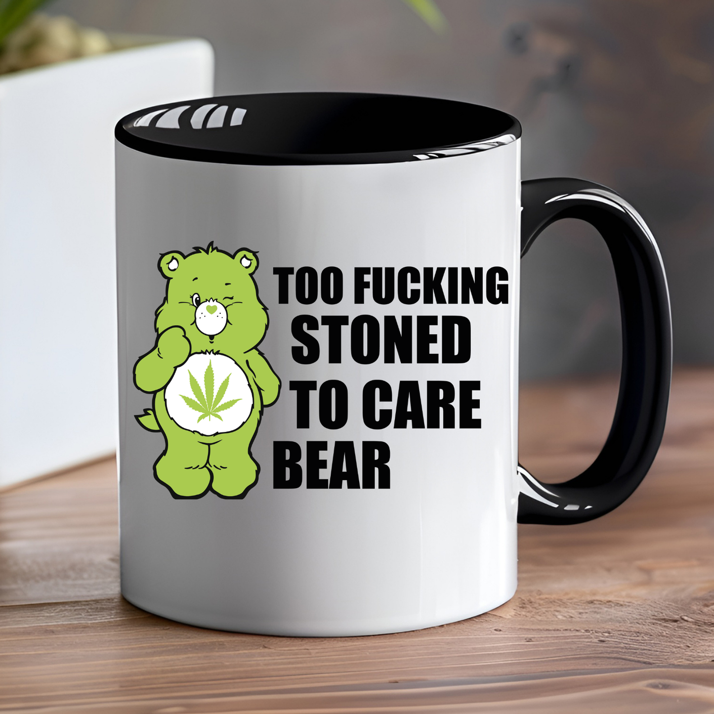 Too Fucking Stoned to Care Bear Mug