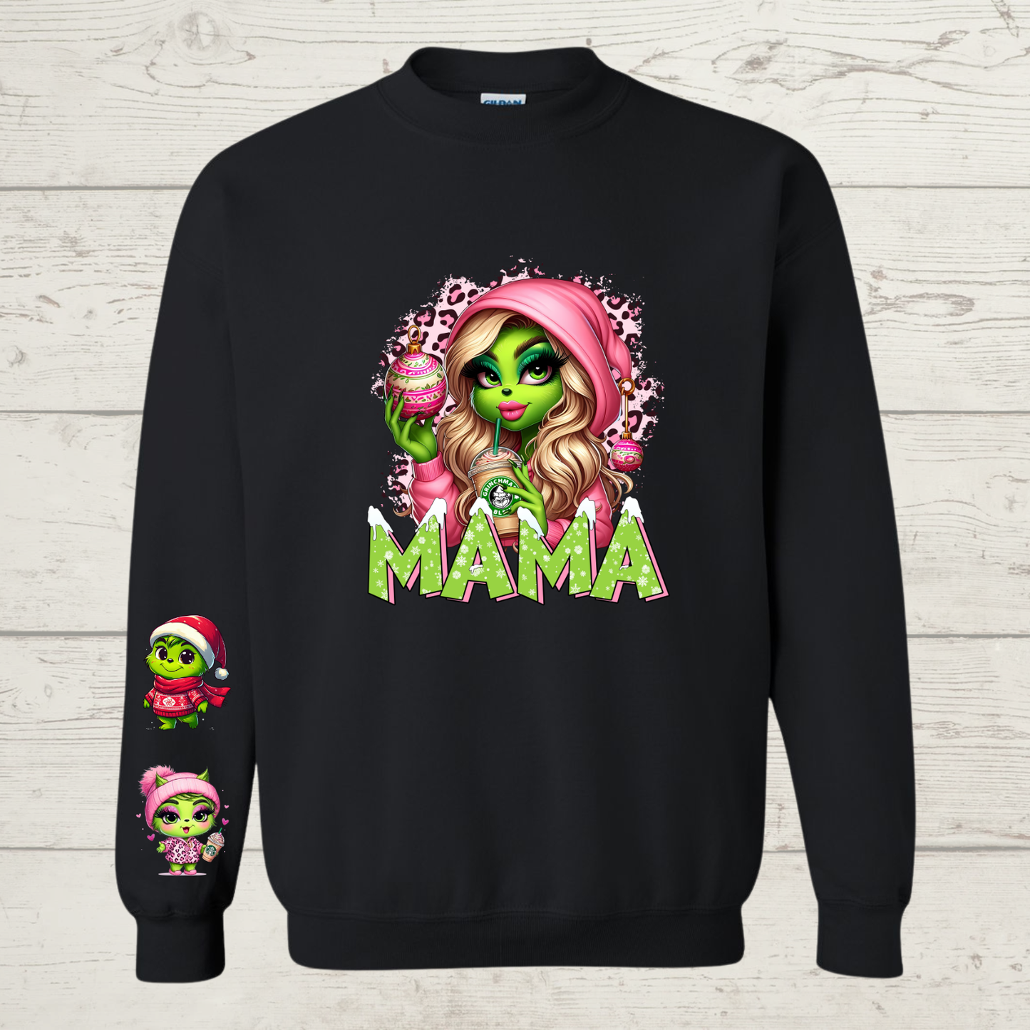 Mean Green Mama Crewneck with blonde hair
