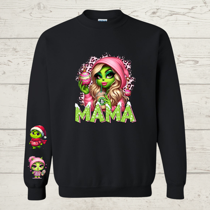 Mean Green Mama Crewneck with blonde hair