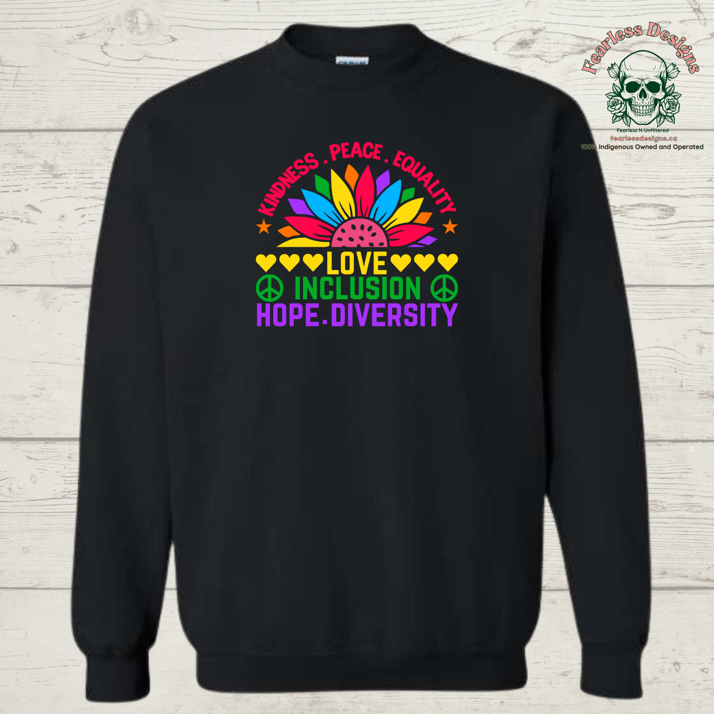 Kindness, Peace, Equality, Love, Inclusion, Hope, Diversity Crewneck Sweater