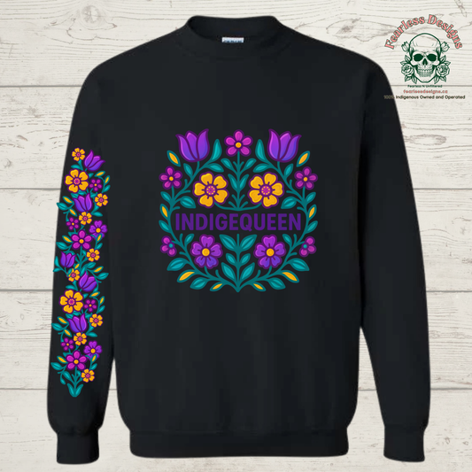 Flowered Indigequeen crewneck sweater