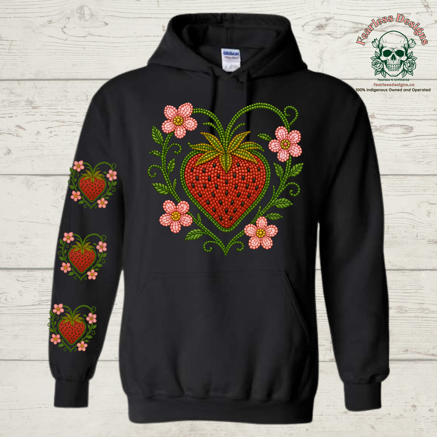 Beaded Strawberry with strawberries on the sleeve Hoodie