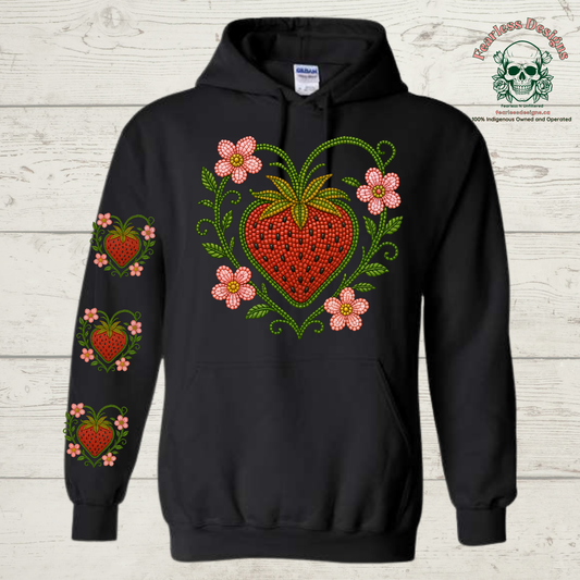 Beaded Strawberry with strawberries on the sleeve Hoodie
