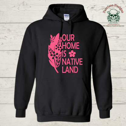 Our Home is Native Land flowered feather Hoodie