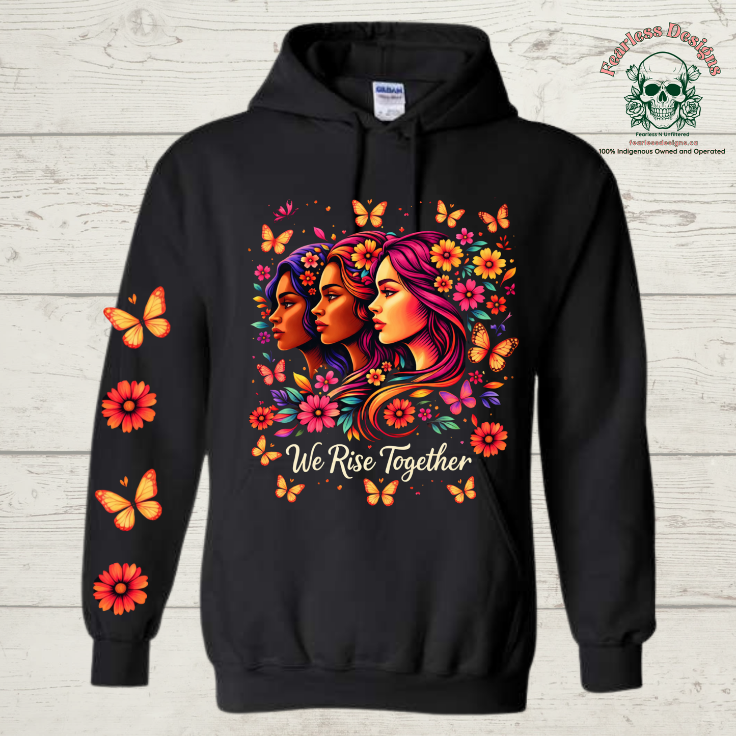 We Rise Together with butterflies and flowers down one sleeve Hoodie