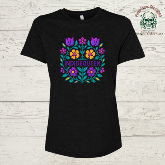 Flowered Indigequeen ladies tshirt