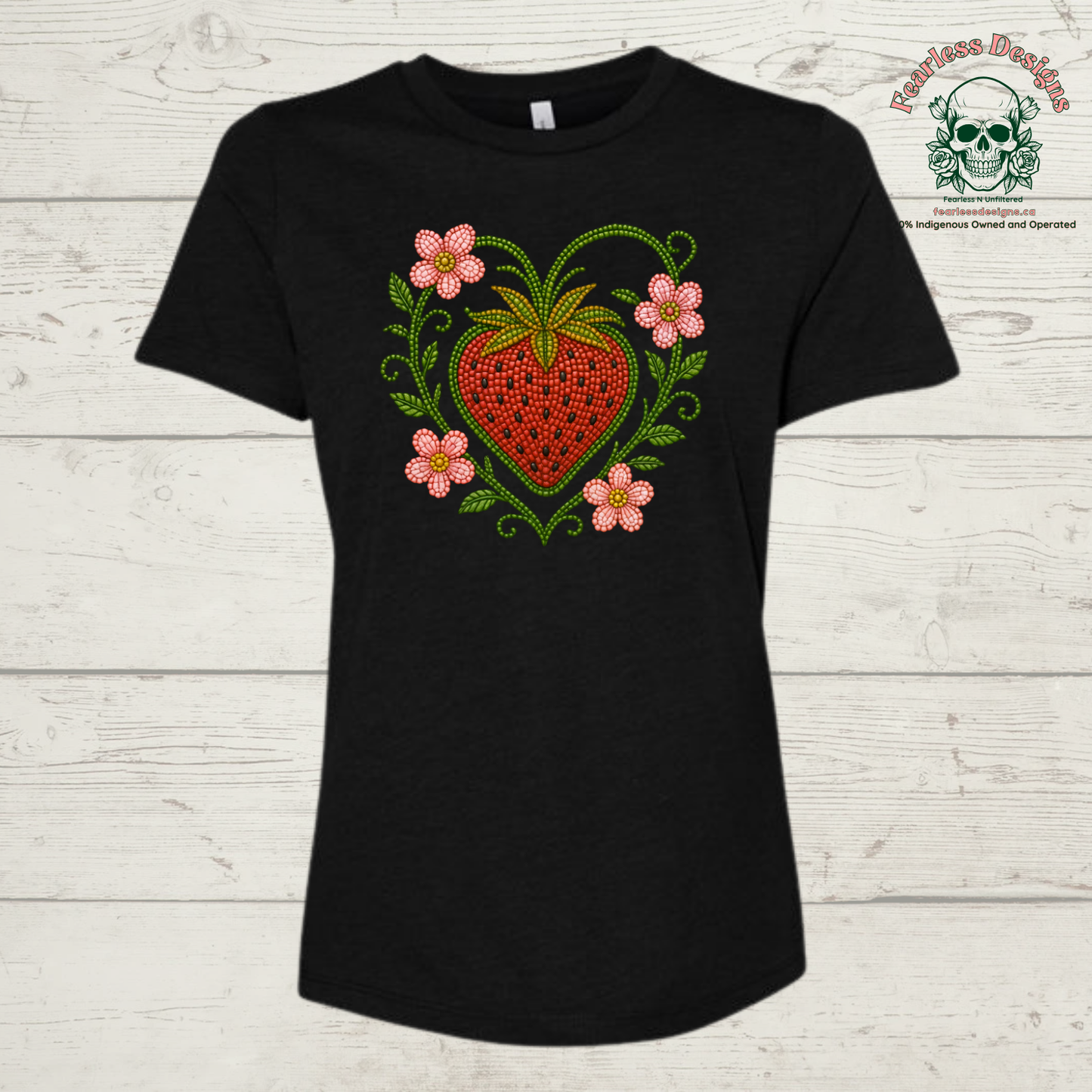 Beaded Strawberry ladies T-Shirt