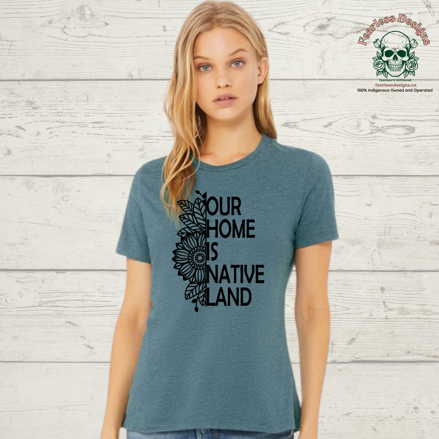 Our Home is Native Land with sunflower T-Shirt