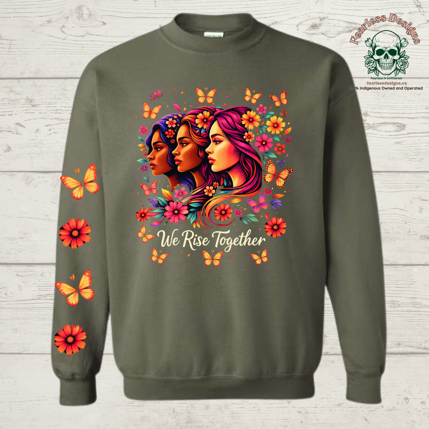 We Rise Together with butterflies and flowers down one sleeve Hoodie