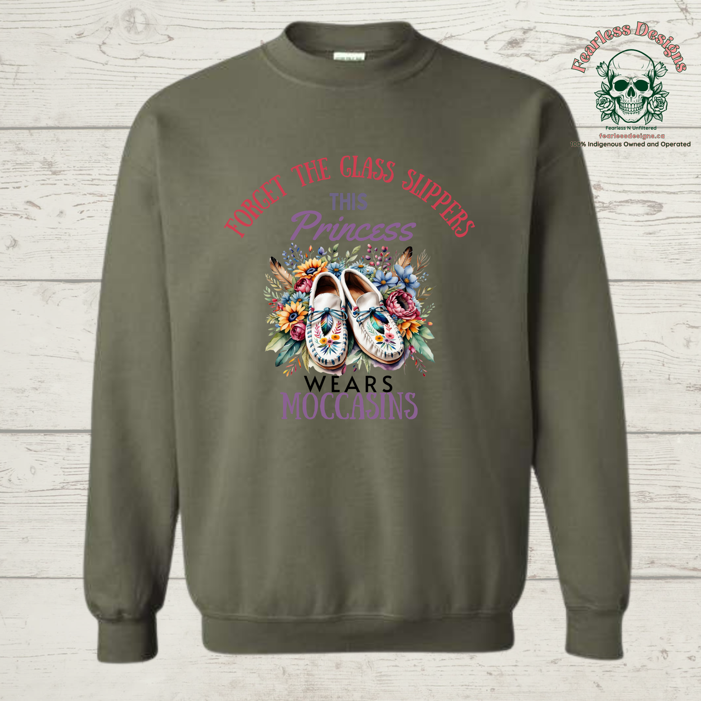 Forget the glass slippers this princess wears moccasins crewneck sweater