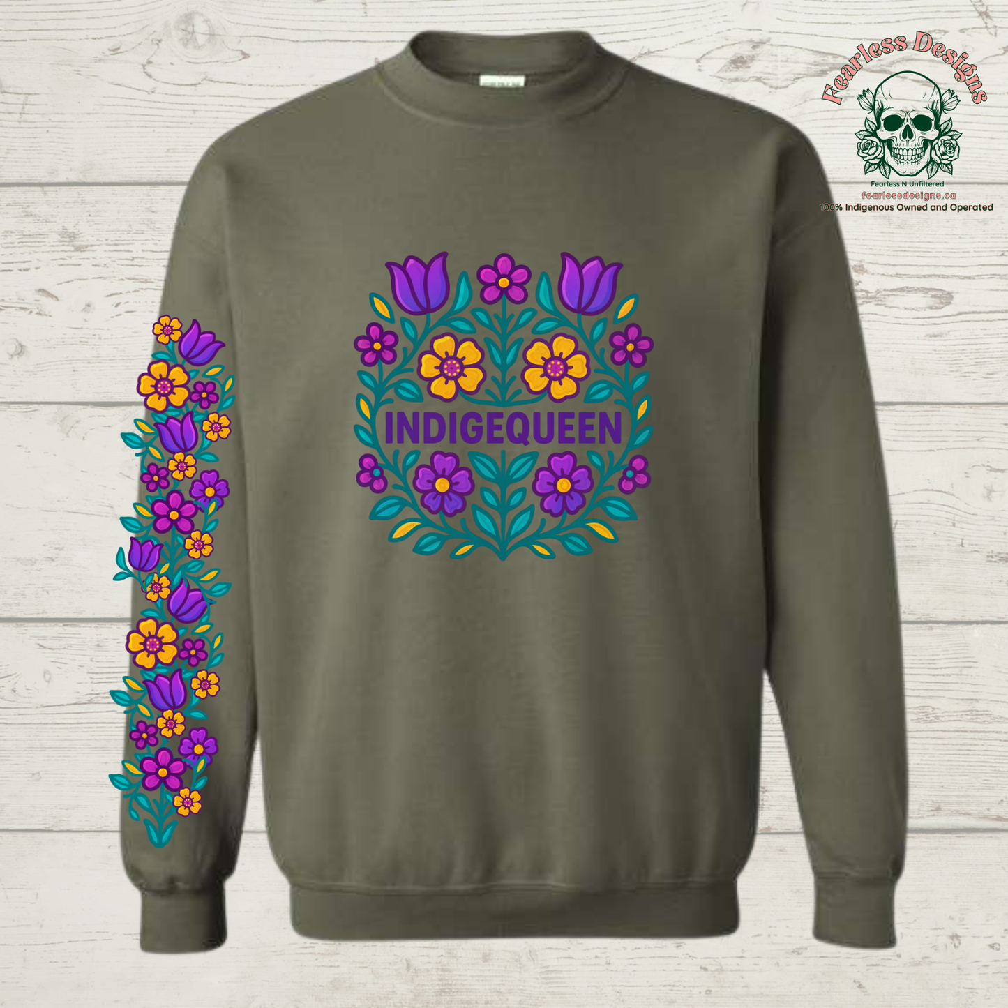 Flowered Indigequeen crewneck sweater