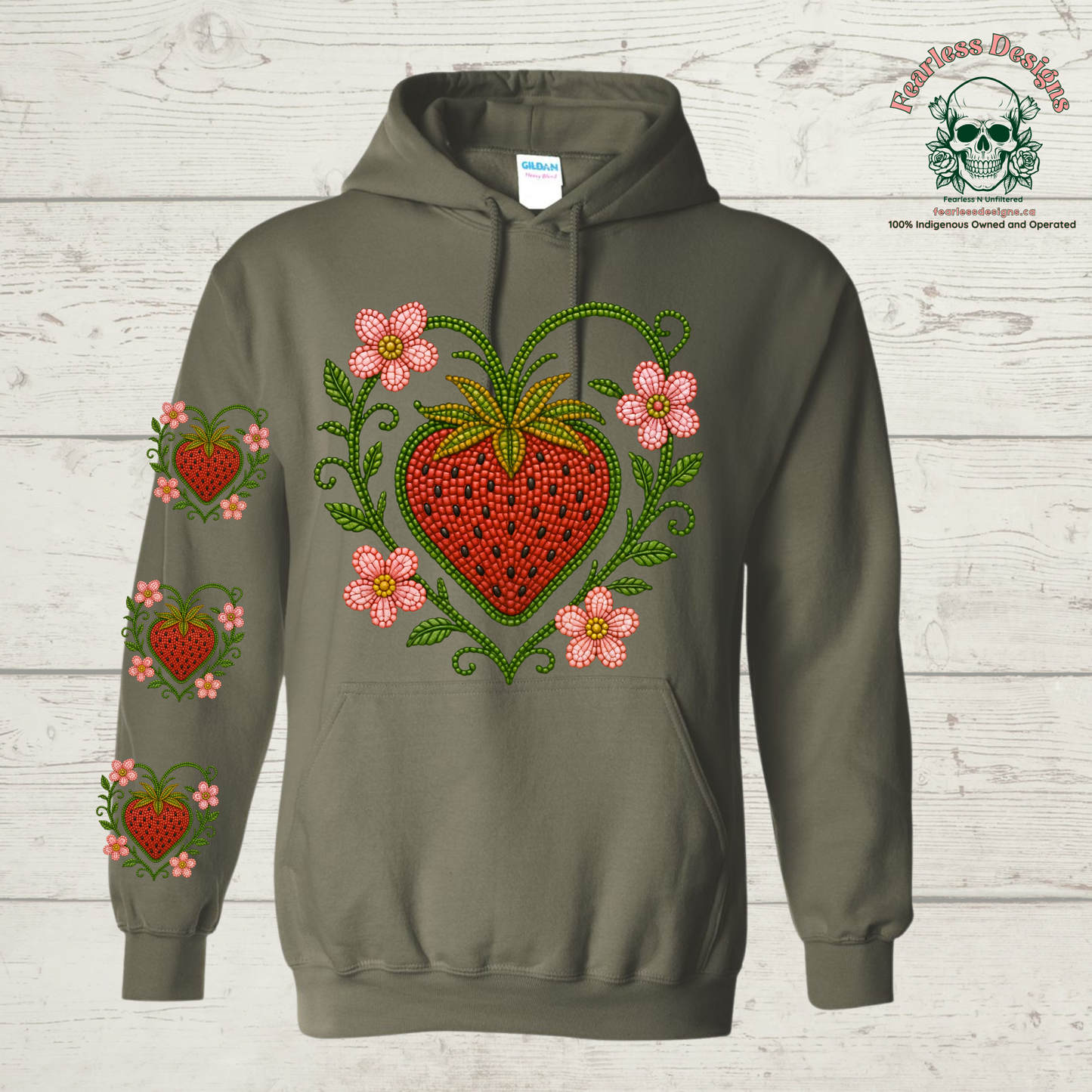 Beaded Strawberry with strawberries on the sleeve Hoodie